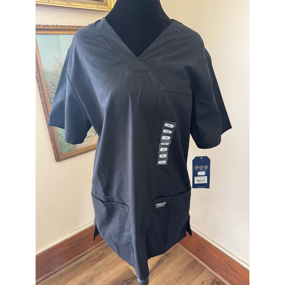 NWT Cherokee Workwear Professionals WW695 Black Scrub Top XS Men’s Stretch